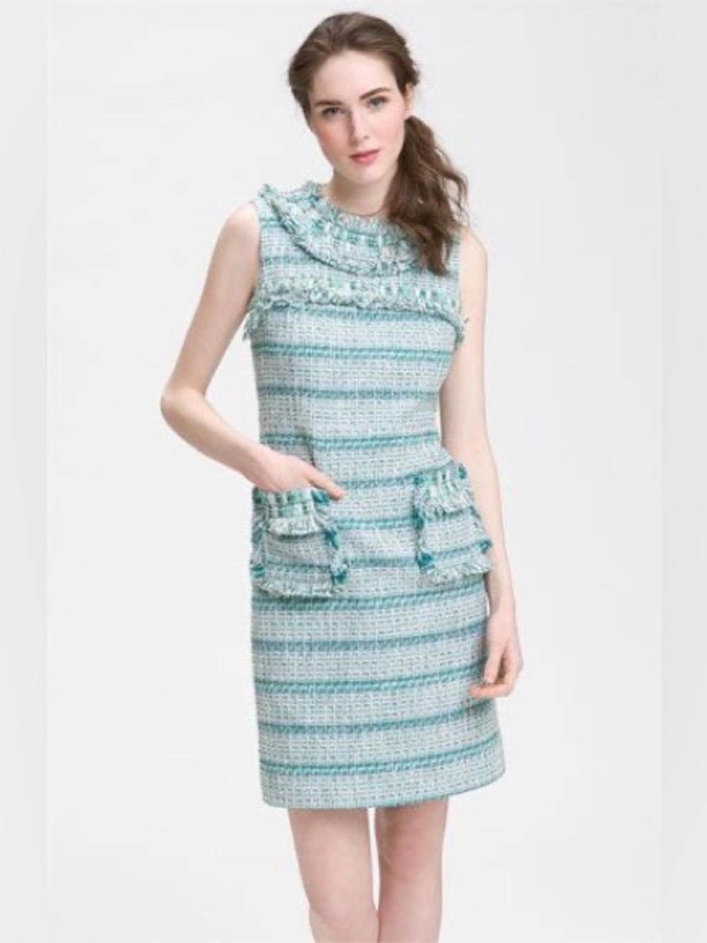 Tory Burch Aqua and White Tweed Mini Dress